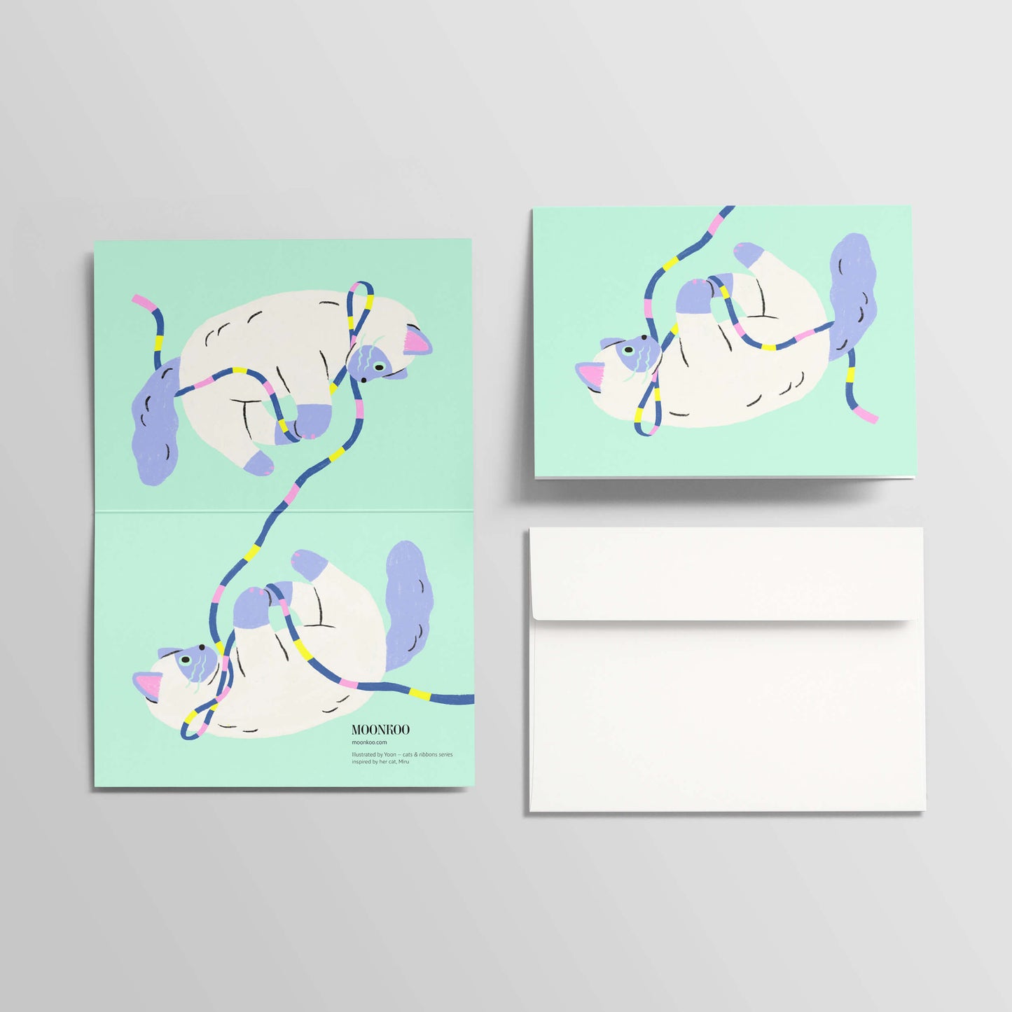 Cats and Ribbons Greeting Card_3CR