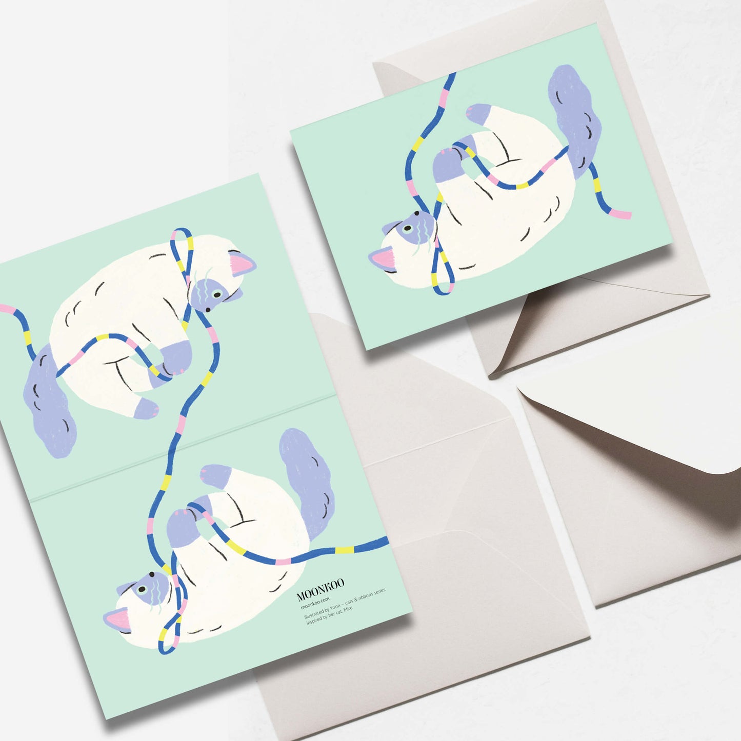 Cats and Ribbons Greeting Card_3CR